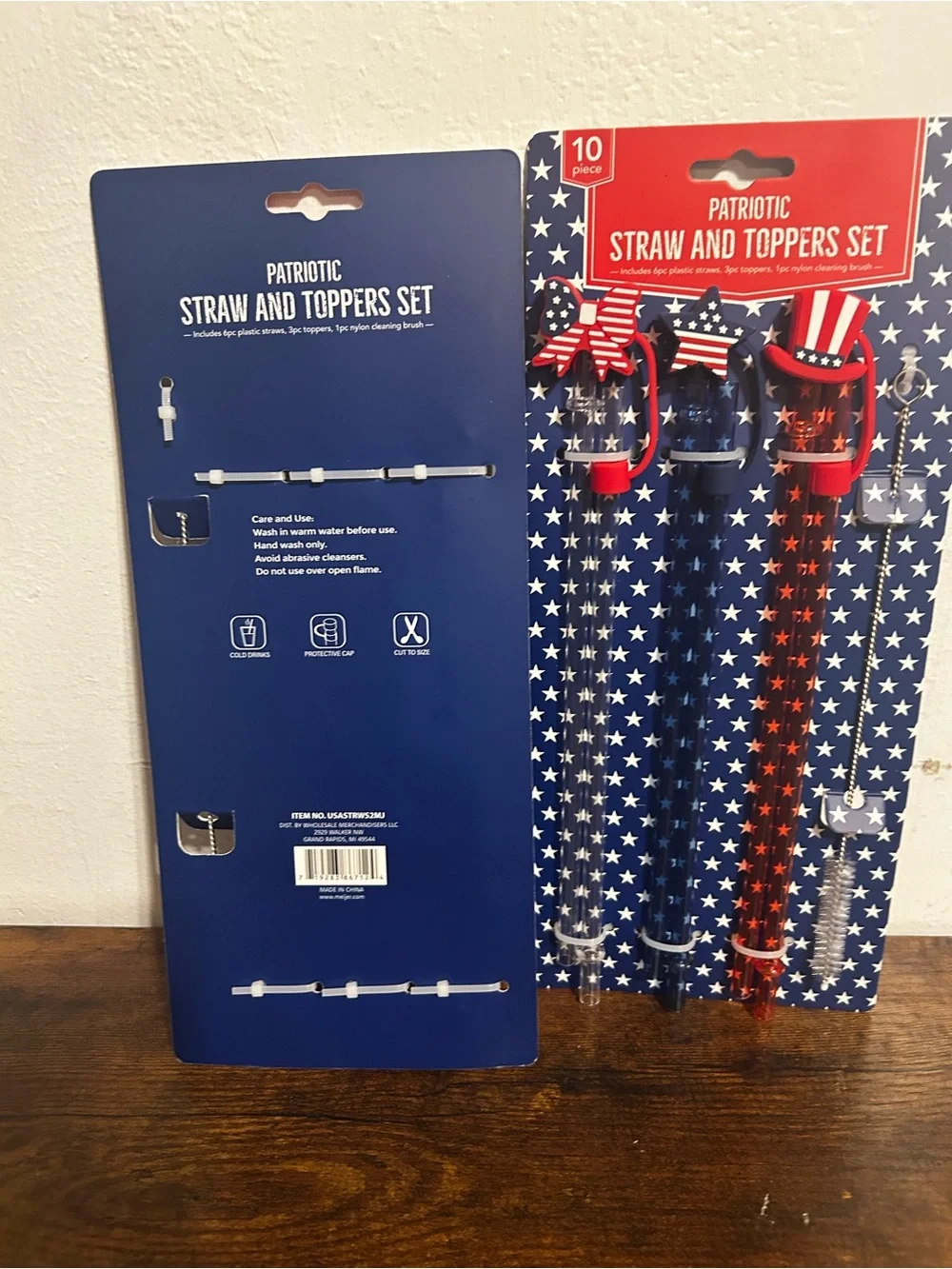 Patriotic Straw and Toppers Set - Red, White & Blue